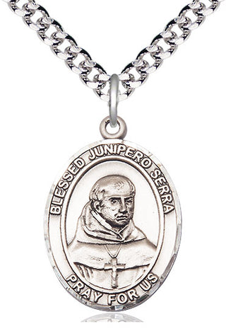 Sterling Silver Saint Junipero Serra Medal Catholic Jewelry Engraved Catholic Saint Jewelry