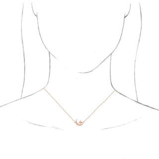 14K Rose Crescent Moon & Star 16-18" Necklace   