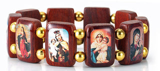Wood and Gold Bead Madonna Bracel Et 12-Pack