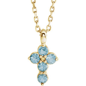 14K Gold Aquamarine Cross 16-18" Necklace