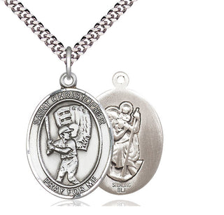Sterling Silver Saint Christopher Baseball Medal Catholic Jewelry