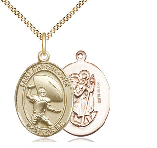 14kt Gold Filled Saint Christpher Football Medal Catholic Jewelry