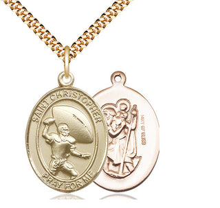 14kt Gold Filled Saint Christpher Football Medal Catholic Jewelry