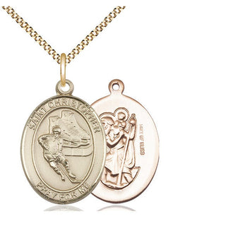 14kt Gold Filled Saint Christopher Hockey Medal Catholic Jewelry