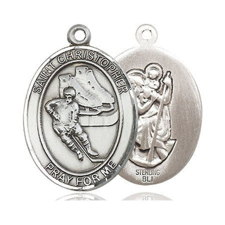 Sterling Silver Saint Christopher Hockey Medal Catholic Jewelry