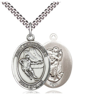 Sterling Silver Saint Christopher Hockey Medal Catholic Jewelry