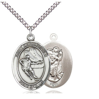 Sterling Silver Saint Christopher Hockey Medal Catholic Jewelry