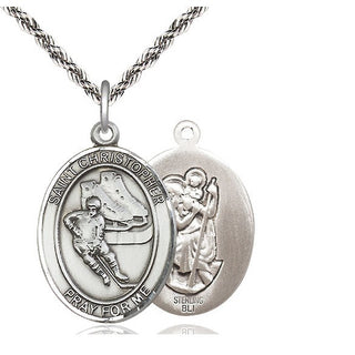 Sterling Silver Saint Christopher Hockey Medal Catholic Jewelry