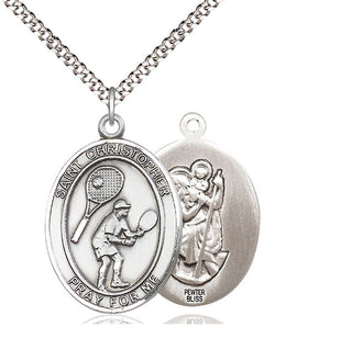 Pewter Saint Christopher Tennis Medal Catholic Jewelry