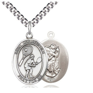 Sterling Silver Saint Christopher Tennis Medal Catholic Jewelry
