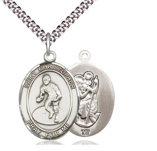 Pewter Saint Christopher Wrestling Medal Catholic Jewelry