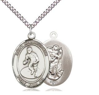 Sterling Silver Saint Christopher Wrestling Medal Catholic Jewelry