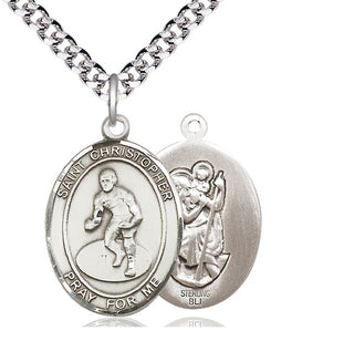 Sterling Silver Saint Christopher Wrestling Medal Catholic Jewelry