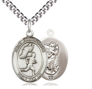 Pewter Saint Christopher Track&Field Medal Catholic Jewelry
