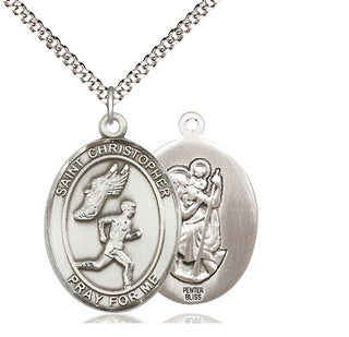 Pewter Saint Christopher Track&Field Medal Catholic Jewelry
