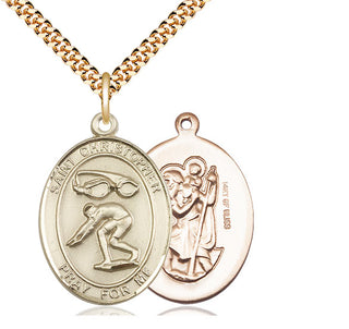 14kt Gold Filled Saint Christopher Swimming Medal Catholic Jewelry