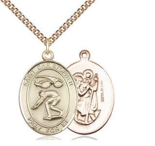 14kt Gold Filled Saint Christopher Swimming Medal Catholic Jewelry