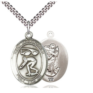Pewter Saint Christopher Swimming Medal Catholic Jewelry