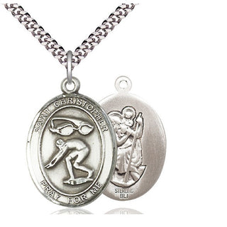 Sterling Silver Saint Christopher Swimming Medal Catholic Jewelry