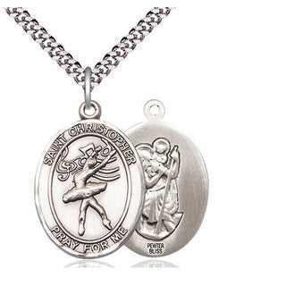 Pewter Saint Christopher Dance Medal Catholic Jewelry