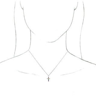 Sterling Silver Natural Multi-Gemstone Cross 16-18" Necklace