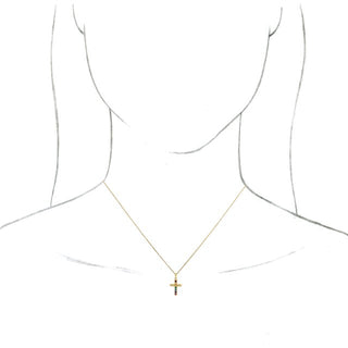 14K Yellow Natural Multi-Gemstone Cross 16-18" Necklace
