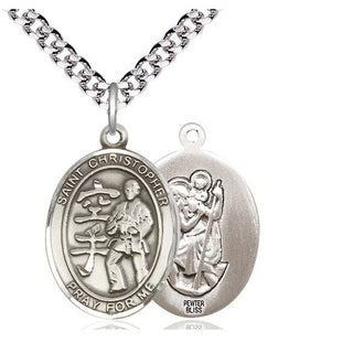 Pewter Saint Christopher Karate Medal Catholic Jewelry