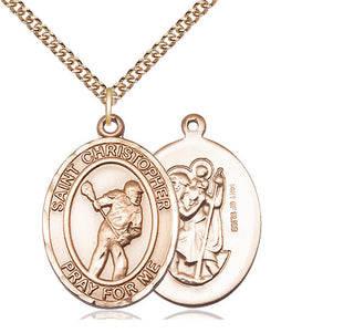 14kt Gold Filled Saint Christopher Lacrosse Medal Catholic Jewelry