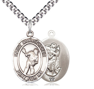 Pewter Saint Christopher Lacrosse Medal Catholic Jewelry