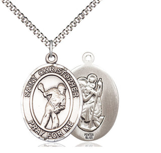Pewter Saint Christopher Lacrosse Medal Catholic Jewelry