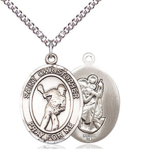 Sterling Silver Saint Christopher Lacrosse Medal Catholic Jewelry