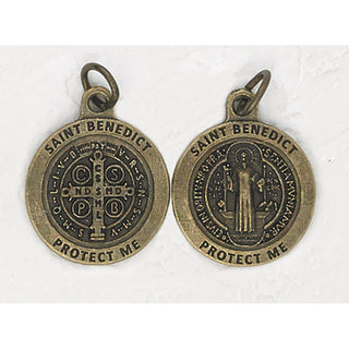 Bulk Premium Saint Benedict Double Sided Round Brass Tone Medals