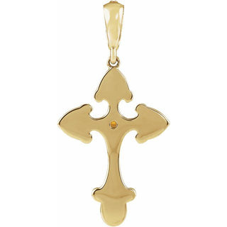 14K Yellow Natural Citrine & .06 CTW Natural Diamond Cross Pendant