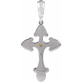 Sterling Silver Natural Citrine & .06 CTW Natural Diamond Cross Pendant