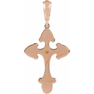 14K Rose Natural Citrine & .06 CTW Natural Diamond Cross Pendant