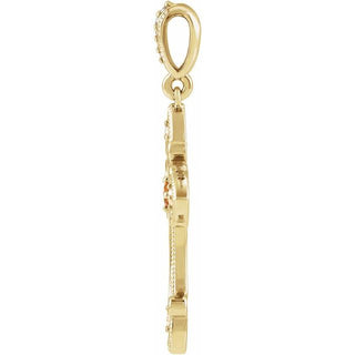 14K Yellow Natural Citrine & .06 CTW Natural Diamond Cross Pendant