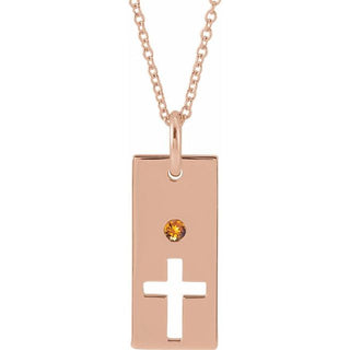 14K Rose Natural Citrine Cross Bar 16-18" Necklace