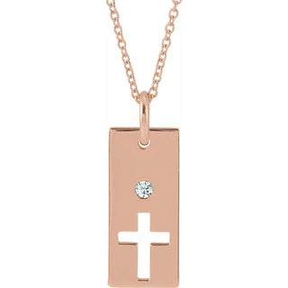 14K Rose .03 CT Natural Diamond Cross Bar 16-18" Necklace