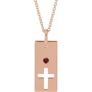 14K Rose Natural Mozambique Garnet Cross Bar 16-18" Necklace