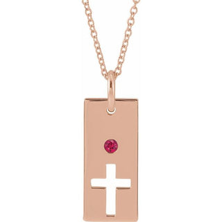 14K Rose Natural Ruby Cross Bar 16-18" Necklace