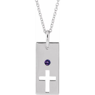 Sterling Silver Natural Amethyst Cross Bar 16-18" Necklace