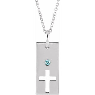 Sterling Silver Natural Aquamarine Cross Bar 16-18" Necklace