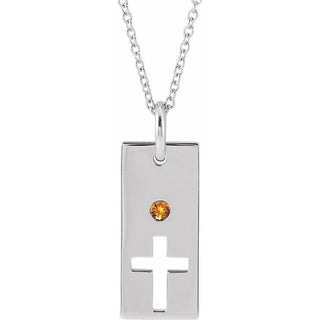 Sterling Silver Natural Citrine Cross Bar 16-18" Necklace