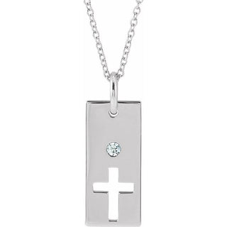 14K White .03 CT Natural Diamond Cross Bar 16-18" Necklace