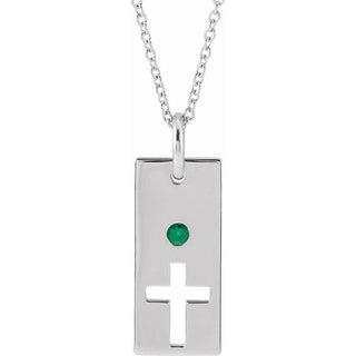 14K White Natural Emerald Cross Bar 16-18" Necklace
