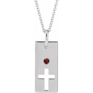 Sterling Silver Natural Mozambique Garnet Cross Bar 16-18" Necklace