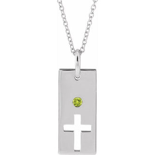 14K White Natural Peridot Cross Bar 16-18" Necklace