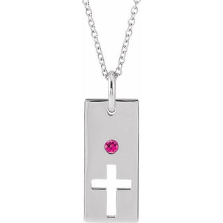 14K White Natural Pink Tourmaline Cross Bar 16-18" Necklace
