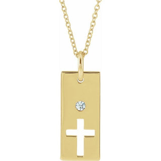 14K Yellow .03 CT Natural Diamond Cross Bar 16-18" Necklace