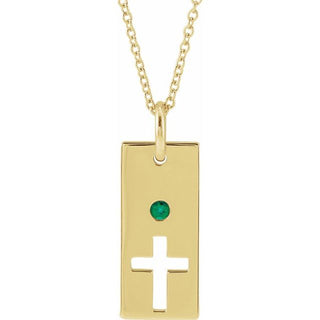 14K Yellow Natural Emerald Cross Bar 16-18" Necklace